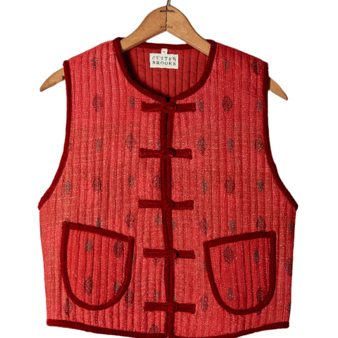 Quilted Kantha Vest with Velvet Trim (large)