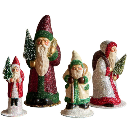 Glitter-covered Papier-Maché Santas