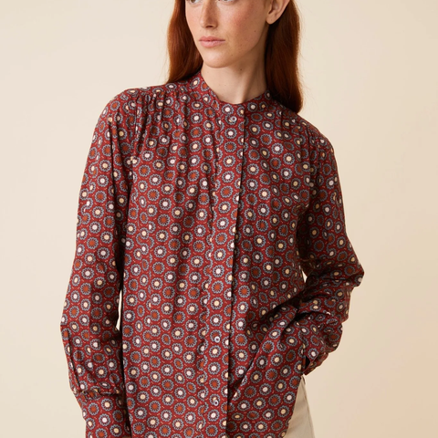 Lucia Cotton Shirt, Daisy Red Wine