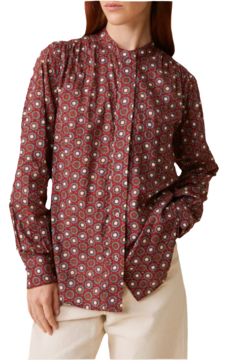 Lucia Cotton Shirt, Daisy Red Wine